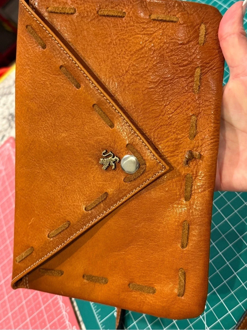 Pratesi Firenze Italian Leather Envelope Crossbody Bag | Cognac Brown | Italy
